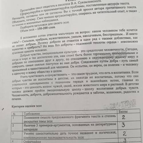 9 класс Прочитайте текст педагога и писателя В.А. Сухомлинского. Сформулируйте Налишите, согласны ил