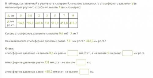 Ребят с решением. В таблице, составленной в результате измерений, показана зависимость атмосферного