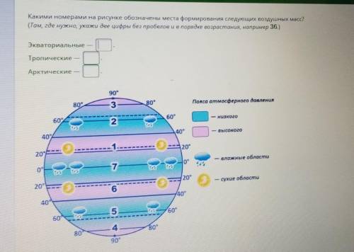 Какими номерами на рисунке обозначены места формирования следующих воздушных масс ?(на фото)