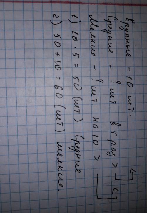 Крупные детали 10 ш.т средние ? в 5раз больше мелкие ? на 10 ш.т больше