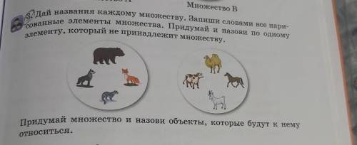 3. Дай названия каждому множеству. Запиши словами все нари- сованные элементы множества. Придумай и