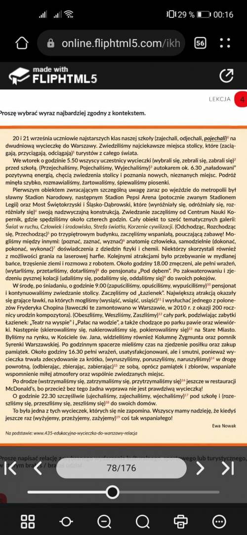 Будь ласка, виберіть слово, найбільш відповідне контексту.(Proszę wybrać wyraz najbardziej zgodny z