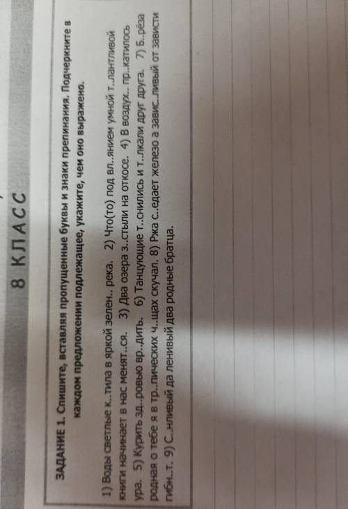ЗАДАНИЕ 1. Спишите, вставляя пропущенные буквы и знаки препинания. Подчеркните в каждом предложении