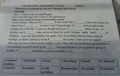 O SUMMATIVE ASSESSMENT TASKS TERM 2 Summative assessment for the unit Holidays and Travel Listenin