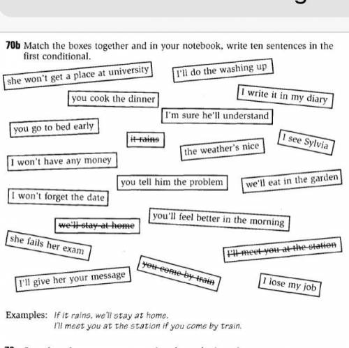 Match the boxes together and in your notebook, write ten sentences in the first conditional.