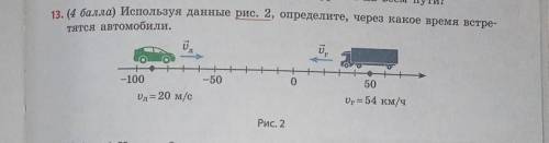 Используя данные рис. 2, определите, через какое время встретятся автомобили