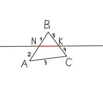 ОБЬЯСНИТЕ ! ! ! Допустим: Дан треугольник ABC и прямая пересекающая две его стороны в точках N и K в