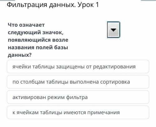 Фильтрация данных. Урок 1 Что означает следующий значок, появляющийся возле названия полей базы данн