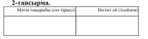 2-тапсырма. Матын такарыбы (соз тыркесы) Негызгы ой (1 сойлем) Кто хотя бы чуток? (Казахской раскл