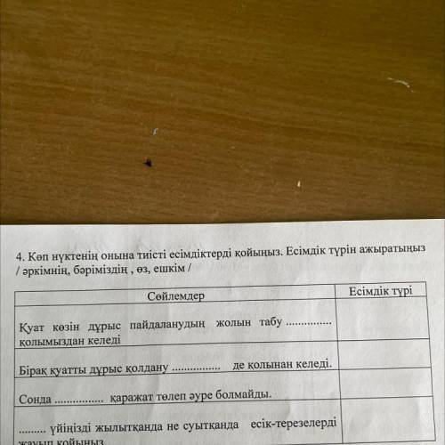 4. Көп нүктенің онына тиісті есімдіктерді қойыңыз. Есімдік түрін ажыратыңыз / әркімнің, бәріміздің ,