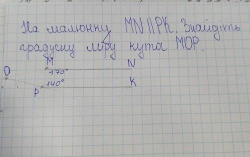 На малюнку MN || PK. Знайдіть градусну міру кута MOP