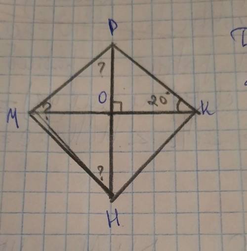 нужно найти углы треугольника НМР известно что угол ОКР =20°