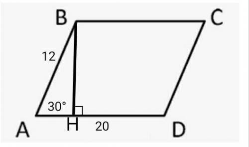 8 класс с рисунком Смежные стороны параллелограмма равны 12 см и 20 см, а один из его углов равен 3