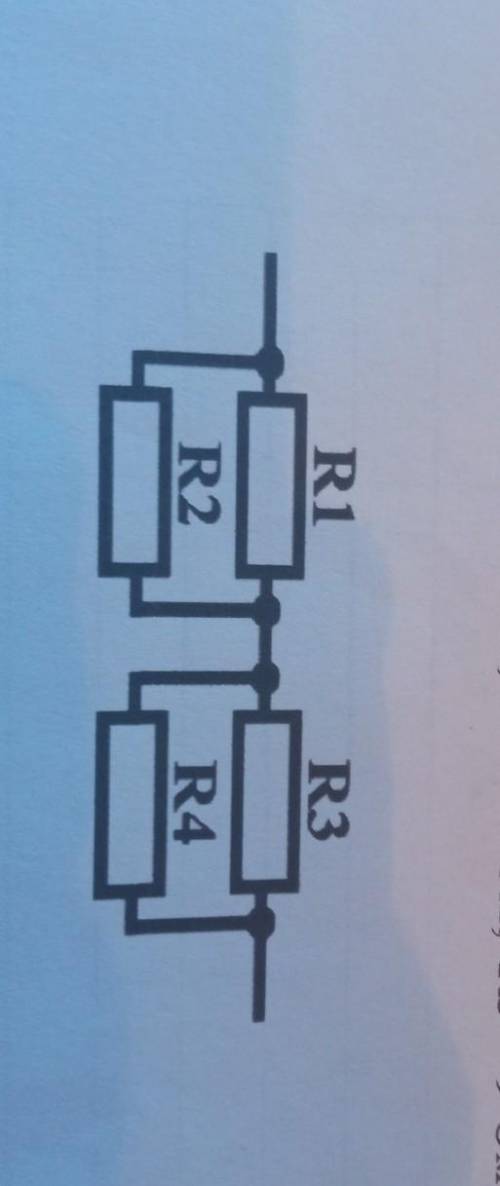 Найдить загальний опір резисторів схеми : R¹=6 Ом ; R²=3 Ом ; R³=9 Ом; R4=3 Ом.