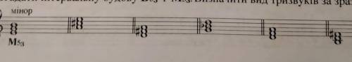 Згадати інтервальну будову В53 і М53. Визначити вид тризвуків за зразком.