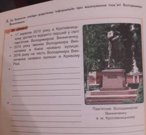 2. За бажання знайди додаткову інформацію про вшанування пам'яті Володимира Винниченка