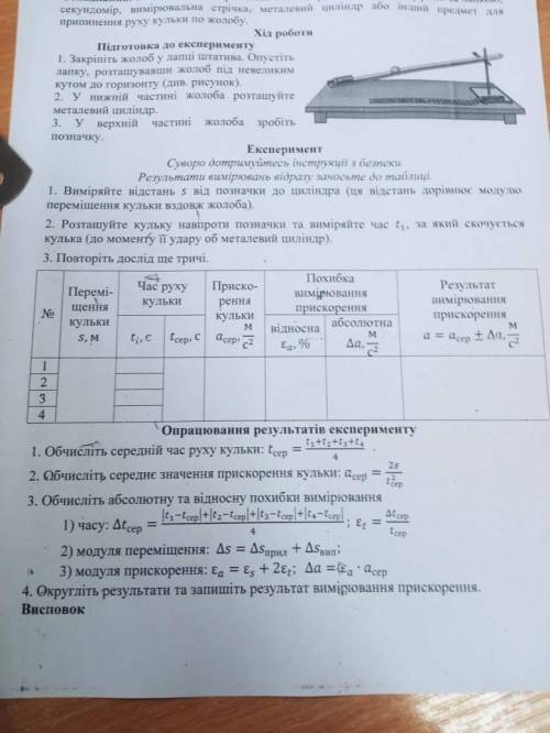 Лабороторна работа 1. Фізика. 10 класс. Визначення прискорення тіла під час рівноприскореного прямол