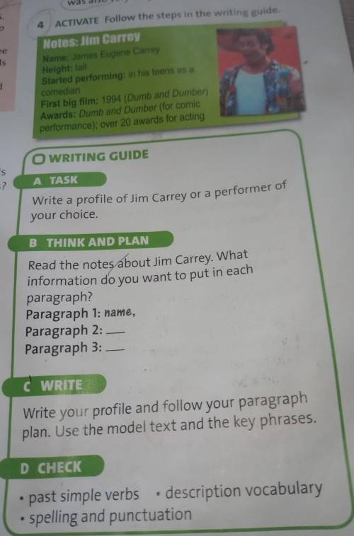 4 ACTIVATE Follow the steps in the writing guide. Notes: Jim Carrey Name: James Eugene Carrey Height