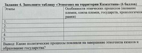 Задание 4. Заполните таблицу«Этногенез на территории Казахстана» ( )