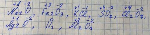 Определи степени окисления в веществах: Na2О, Fе2О3, KСl, SO2, Cl2O7, Ag2O, H2, Al2О3