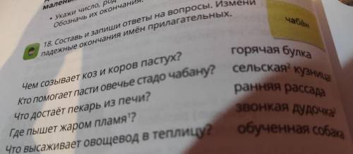 чабан 18. Составь и запиши ответы на вопросы. падежные окончания имён прилагательных. Чем созывает к