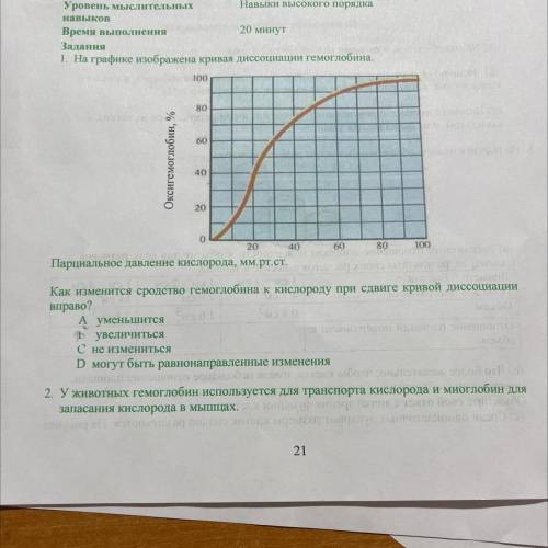 На графике изображена кривая диссоциация гемоглобина