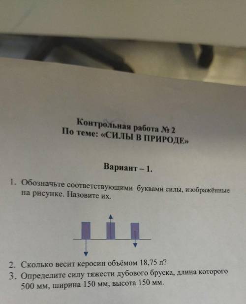 Вариант – 1. 1. Обозначьте соответствующими буквами силы, изображённые на рисунке. Назовите их.