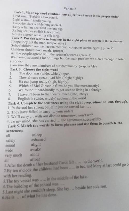 Variant 2 Task 1. Make up word combinations adjectives + noun in the proper order. 1.red small Turki