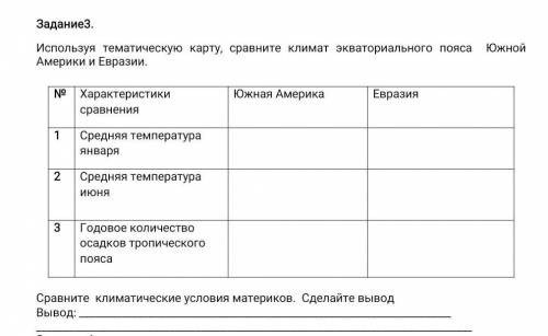 Используя тематическую карту, сравните климат экваториального пояса Южной Америки и Евразии