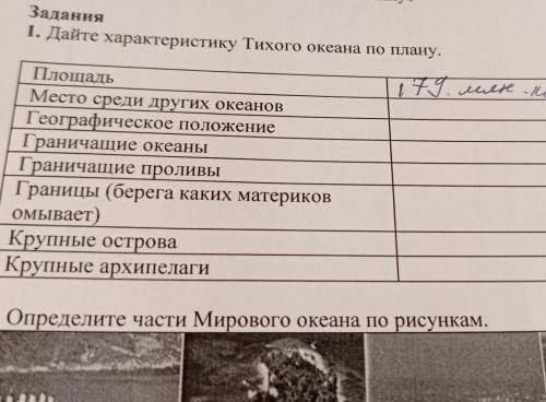 1. Дайте характеристику Твого океана no nary Плотал Место среди других океанов Географическое положе