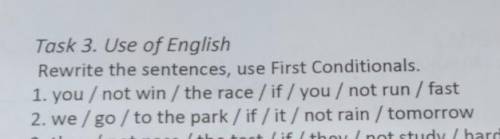 Task 3. Use of English Rewrite the sentences, use First Conditionals. 1. you / not win / the race /