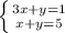 \left \{ {{3x+y=1} \atop {x+y=5}} \right.