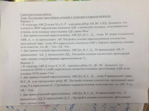 Геометрия 10 класс. Контрольная работа. Нужен любой из вариантов.