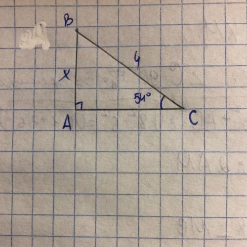 решить В прямоугольном треугольнике АВС ∠С=54°; ВС=4 Найти: АВ