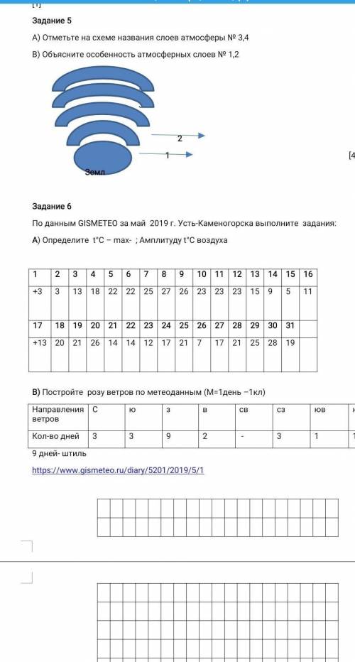 Задание 5 А) Отметьте на схеме названия слоев атмосферы № 3,4 В) Объясните особенность атмосферных с