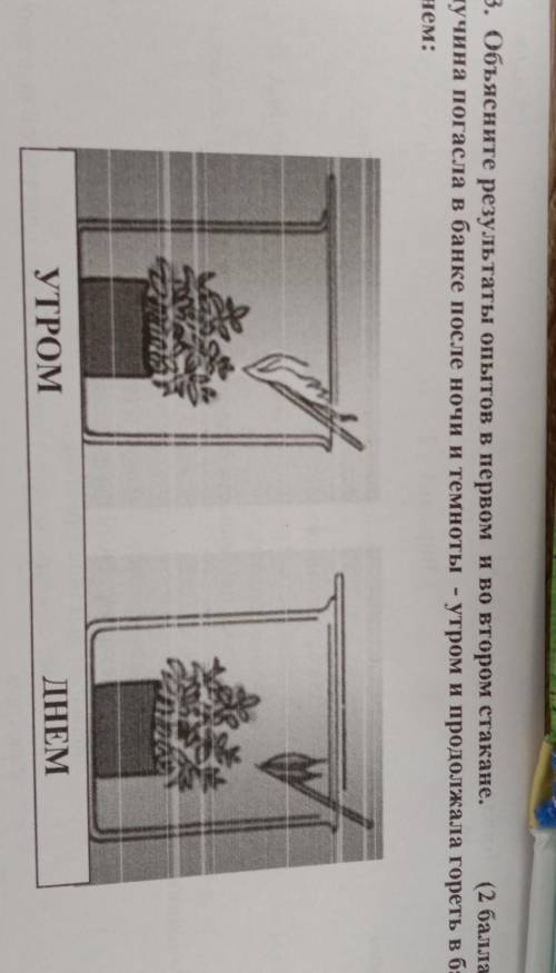 Задание 3. Объясните результаты опытов в первом и во втором стакане. ( ) Почему лучина погасла в бан