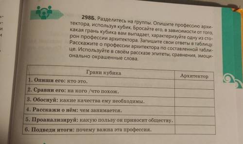 298Б. Разделитесь на группы. Опишите профессию архитектора, используя кубик. Бросайте его, в зависим