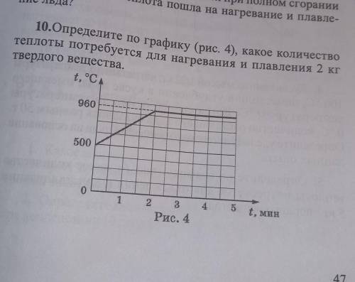 Определите по графику (рис. 4), какое количество теплоты потребуется для нагревания и плавления 2 кг