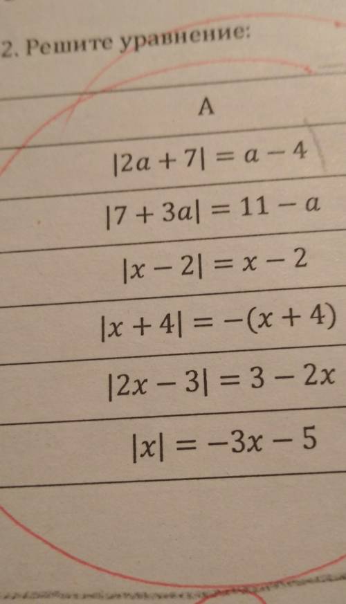 2.PeInTeypaBHeHGe: A 1. |2a+7 = 4 - 4 2. 17 +3a] = 11 - 4 3. |z -2= 2-2 4. |r + 4 = =(x + 4) . 5. 2x