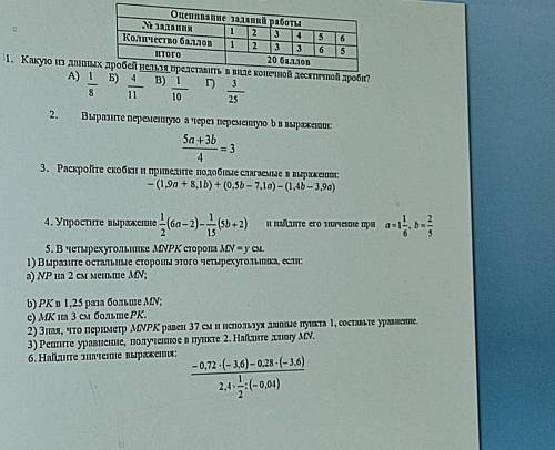 того 1. Какую і даюых дробей нельзя представі в ниде конечной десятиной дроби? А) 1 Б) 4 B) 1 г) 3 8