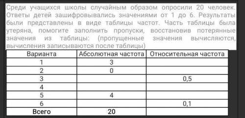 Среди учащихся школы случайным образом опросили 20 человек. ответы детей зашифровывались значениями