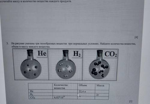 3. На рисунке указаны три газообразных вещества при нормальных условиях. Найдите количества вещества