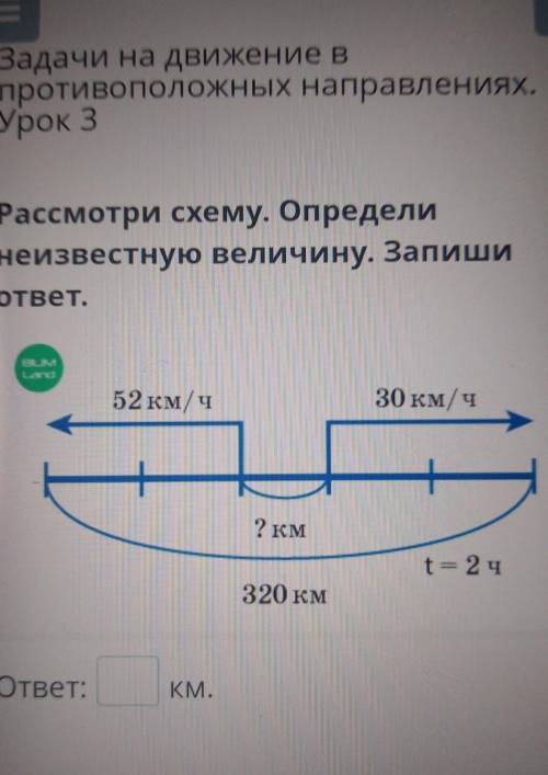 Задачи на движение в противоположных направлениях.Урок 3Рассмотри схему. Определинеизвестную величин