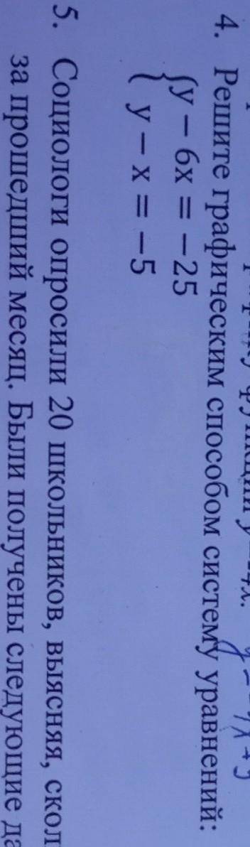 4. Решите графическим систему уравнений: (у - 6x = - 25 (у - х = -5