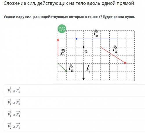 Укажи парусил, равнодействующая которых в точке О будет равна нулю.