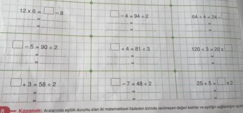 Aşağıdaki eşitliklerde verilmeyen sayıları örnekteki gibi bulalım