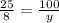 \frac{25}{8} = \frac{100}{y}