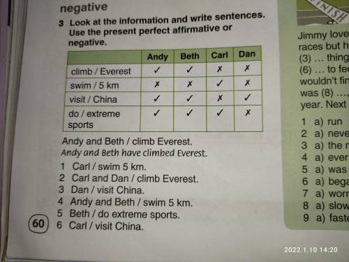 Look at the information and write sentences. Use the present perfect affirmative or negative