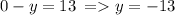 0 - y = 13 \: = y = - 13