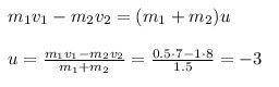 2 неупругих шара массой 0,5 и 1 кг движутся навстречу другу со скоростями 7 и 8 м/с. Какова будет ск